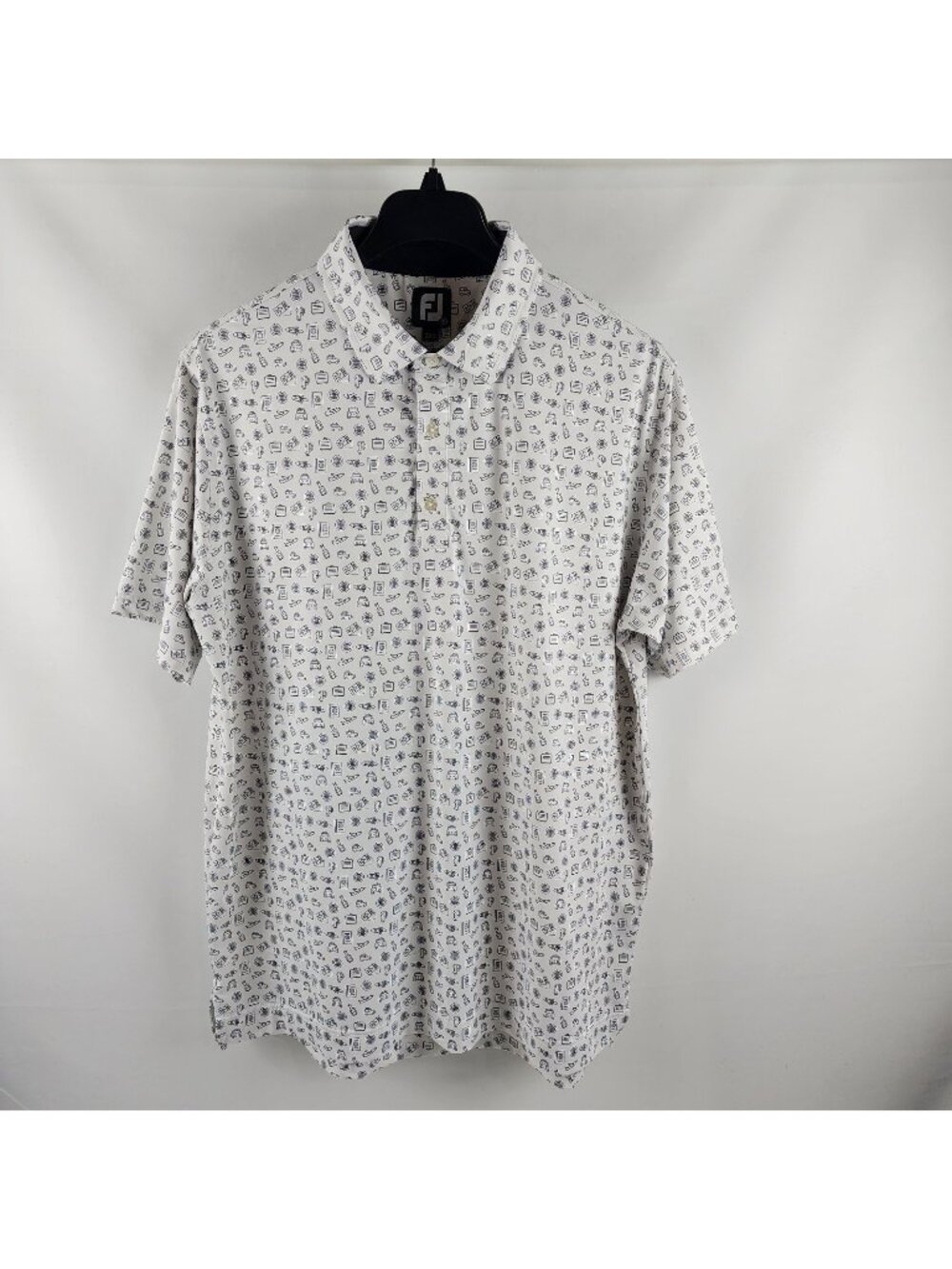 FootJoy Shirt Mens XL Black White Travel Print Novelty Golf S/S Polo